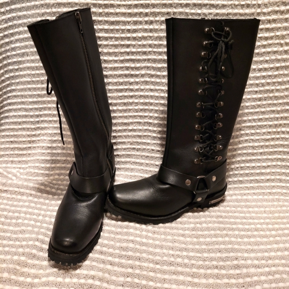 Milwaukee Black Leather Motorcycle Boots Womens Size 9 1/2
